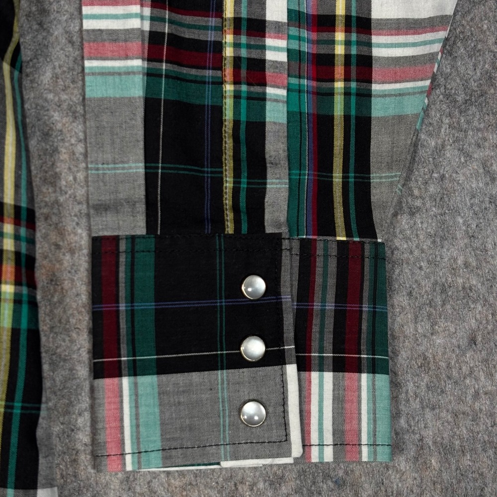 VTG Ely Cattleman Western Shirt Mens L Multi Color Teal Plaid Pearl Snap‎ Cowboy - Picture 3 of 11